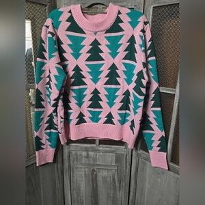 Grayson Threads Pink,Green,& Teal Knit Sweater, Sz Xl